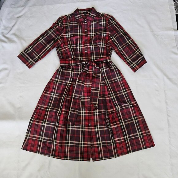 Talbots Red Plaid Long Sleeve Button Front Collared Shirt Dress Size 10 - Picture 4 of 14